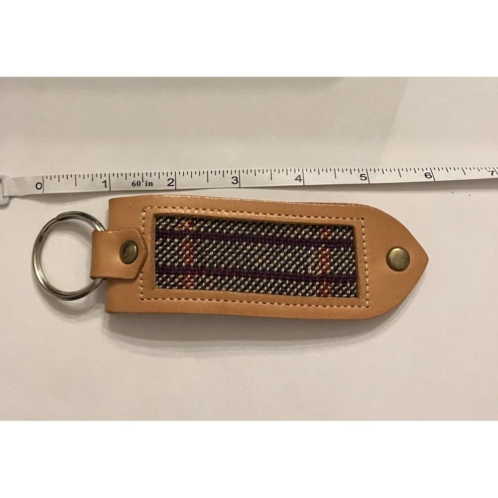 Handcrafted Needlepoint Keychain Leather Key Fob Tartan Tweed